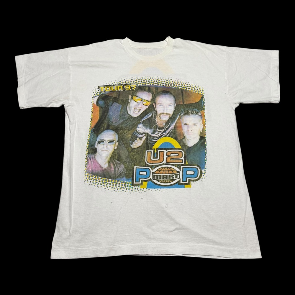 Vintage 1997 U2 Pop Mart Tour White Single Stitch Shirt‎ Men's XL FLAWS